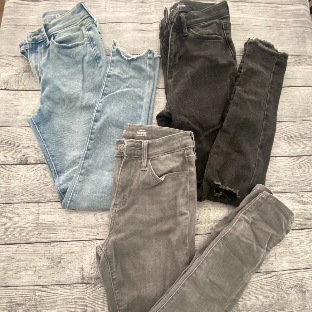 Old Navy Rockstar Jeggings Bundle of 3 Girls Size 12 Black Grey Light Wash